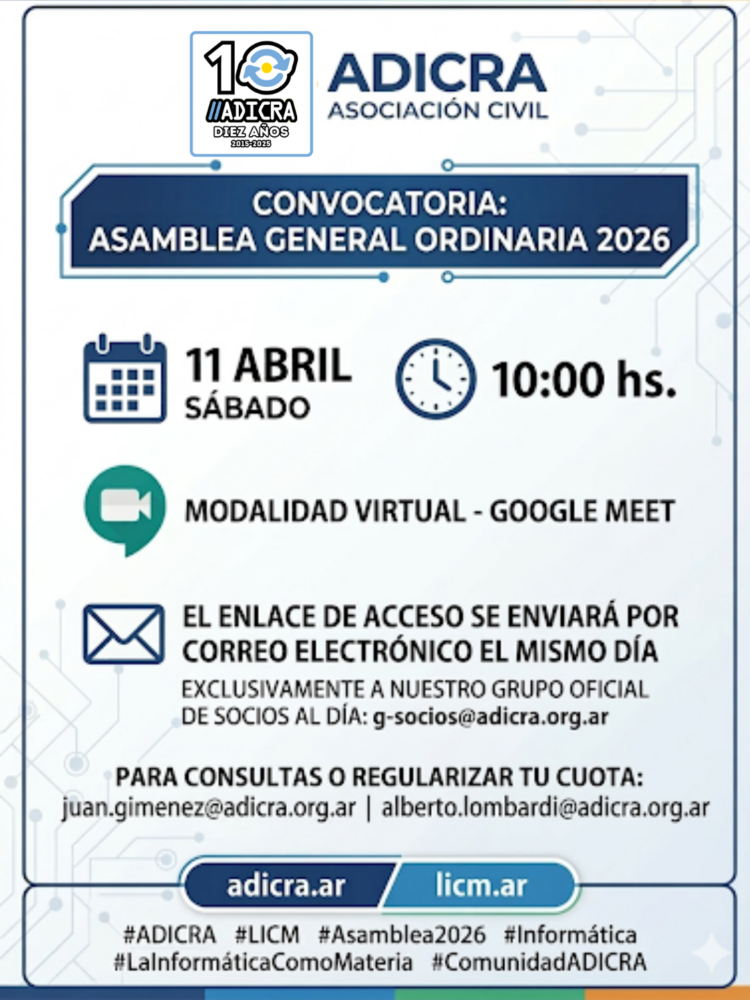 Convocatoria a Asamblea Gral. Ordinaria de Asociados – 11 de abril de 2026 – 10:00 hs.